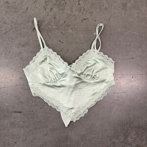 Vintage Y2k Sage Green Lace Satin Boho Coquette Tie Cami Tank Top Women's Small